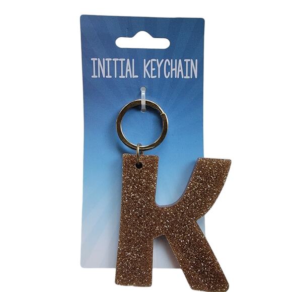 K Keychain Initial Gold Glitter Acrylic Gift Stocking Stuffer Christmas Birthday - Picture 1 of 3